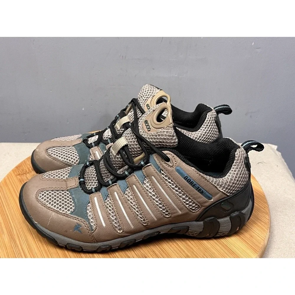 ECCO‎ Hiking Shoes Women 37 6-6.5 Brown Blue Gore-Tex Trail Low Top Sneakers